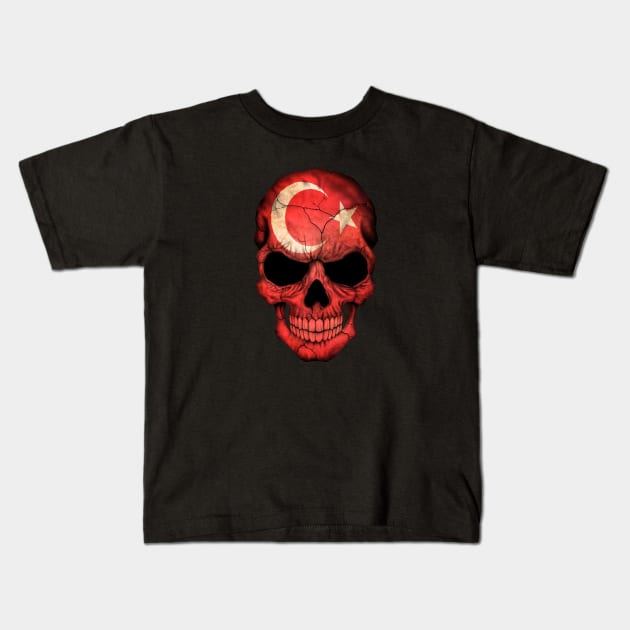 Turkish Flag Skull Kids T-Shirt by jeffbartels